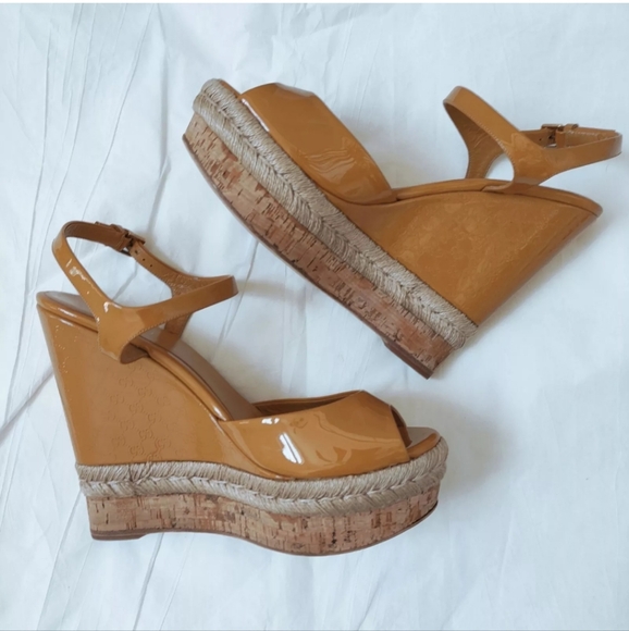 Gucci GG monogram espadrille platform wedge sandals 40 Fit 8.5 Strap Chunky Y2K - Picture 6 of 16